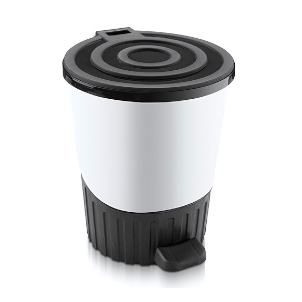 Мусорное ведро с педалью "Круги" 26 лт белый-черный