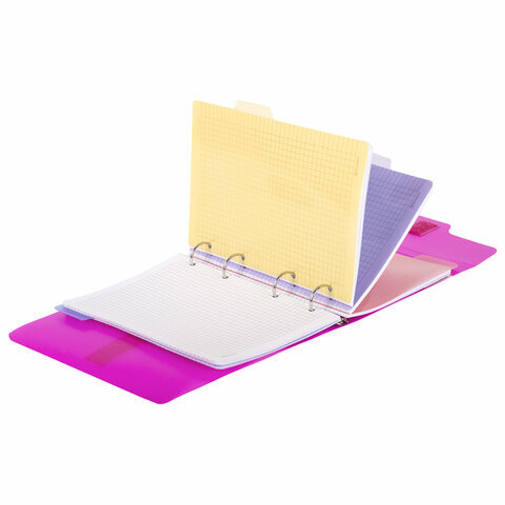 Тетрадь на кольцах А5 175х220мм, 120л, пластик, на липучке с разделителями, BRAUBERG, Розовый,404635