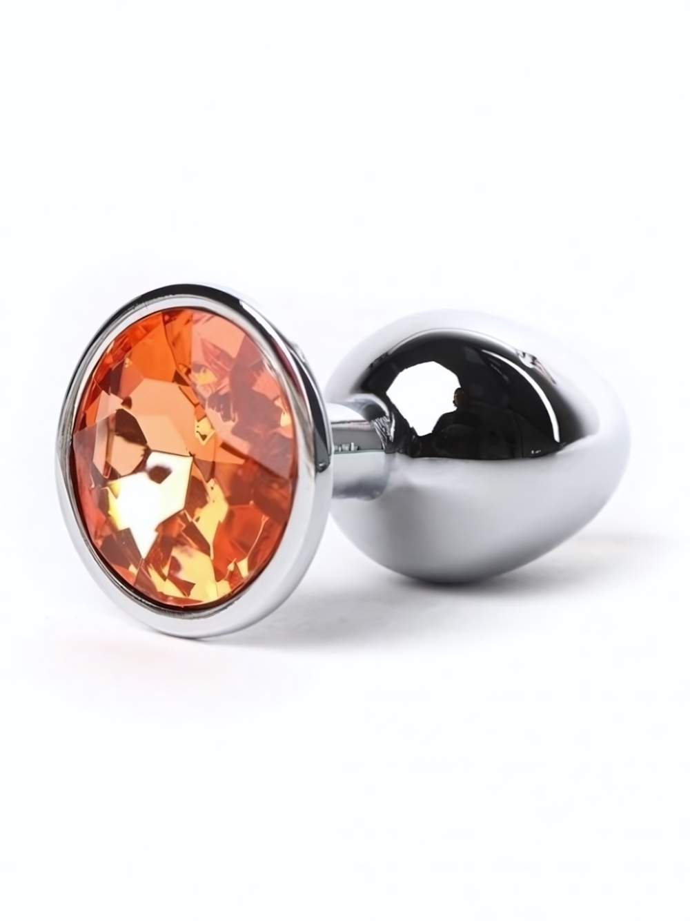 Анальная пробка металлическая серебристая с оранжевым кристаллом Onjoy Metal Plug Silver Small (Цвет: оранжевый)