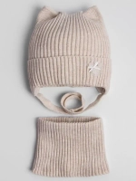 Шапка и снуд для девочки с ушками на завязках