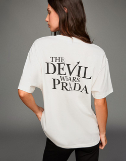 BERSHKA Футболка с коротким рукавом и принтом The Devil Wears Prada, белый