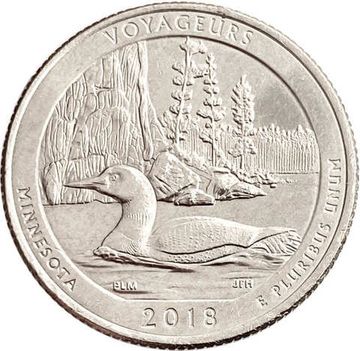25 центов (1/4 доллара, квотер) 2018 США «Национальный парк Вояджерс» (D) (43-й парк)