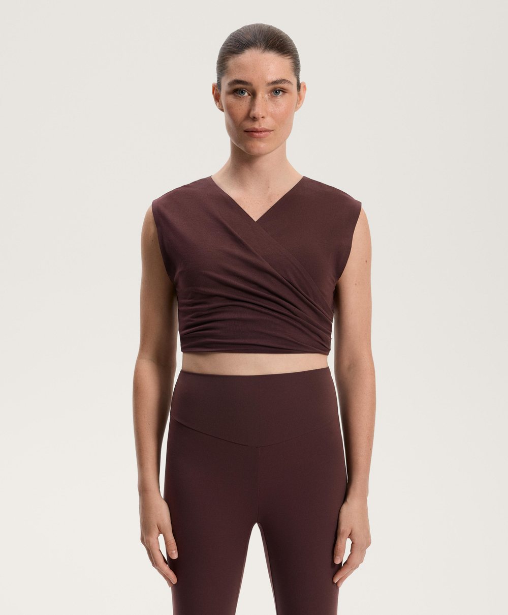 Oysho Укороченный топ из смесовой хлопковой ткани, шоколадный