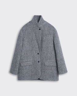 Пальто-жакет из шерсти елочка серый