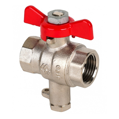 Кран латунный шаровой MVI BV.649, DN 15, PN 40, никелированный, полнопроходной, под термодатчик М10 9мм, муфта-муфта, бабочка