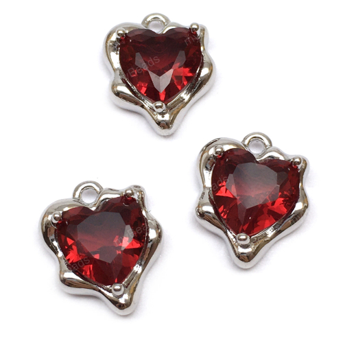 Подвеска с красным фианитом "Сердце" 13х11 мм, родий