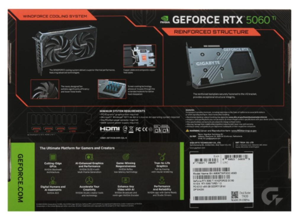 Видеокарта GIGABYTE GeForce RTX 5060 TI WINDFORCE 2 (GV-N506TWF2-8GD)