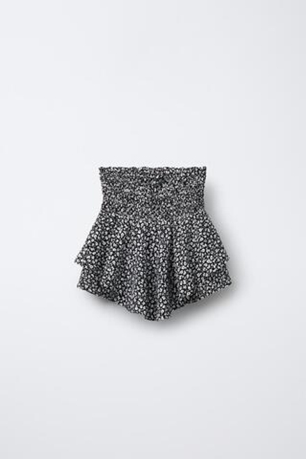 ZARA ЮБКА-ШОРТЫ С ЦВЕТОЧНЫМ ПРИНТОМ, ЧЕРНЫЙ