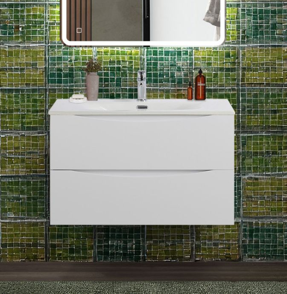 Тумба с раковиной подвесная BelBagno MARINO-CER-N-900-2C-SO-BL-P Bianco Lucido, раковина белая BB-8099-90