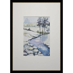 Картина авторская акварельная в паспарту 21х30 см на стену для интерьера "Речка"