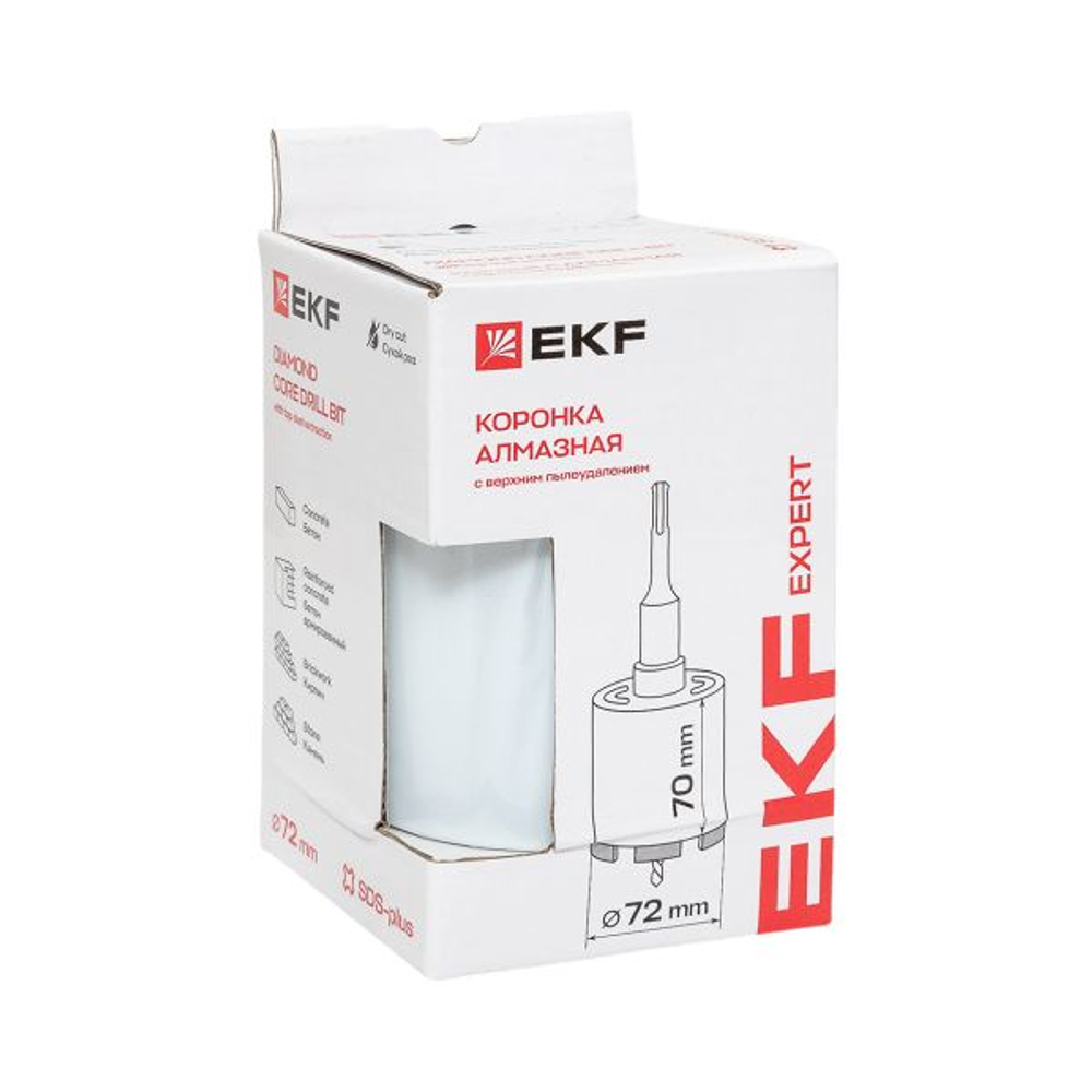 Коронка алмазная DCH-72 (верхнее пылеудаление) Laser M16 SDS-Plus EXPERT EKF
