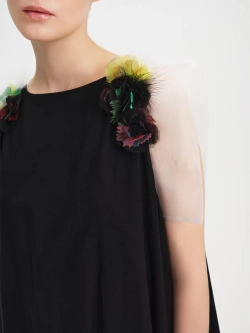 Платье черно-белое с перьями OLA OLA