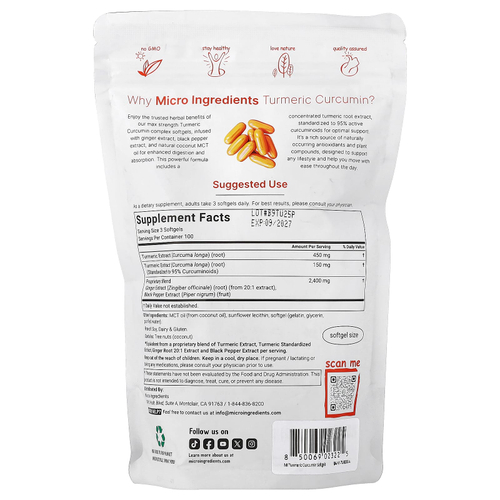 Micro Ingredients, куркумин из куркумы, 300 капсул