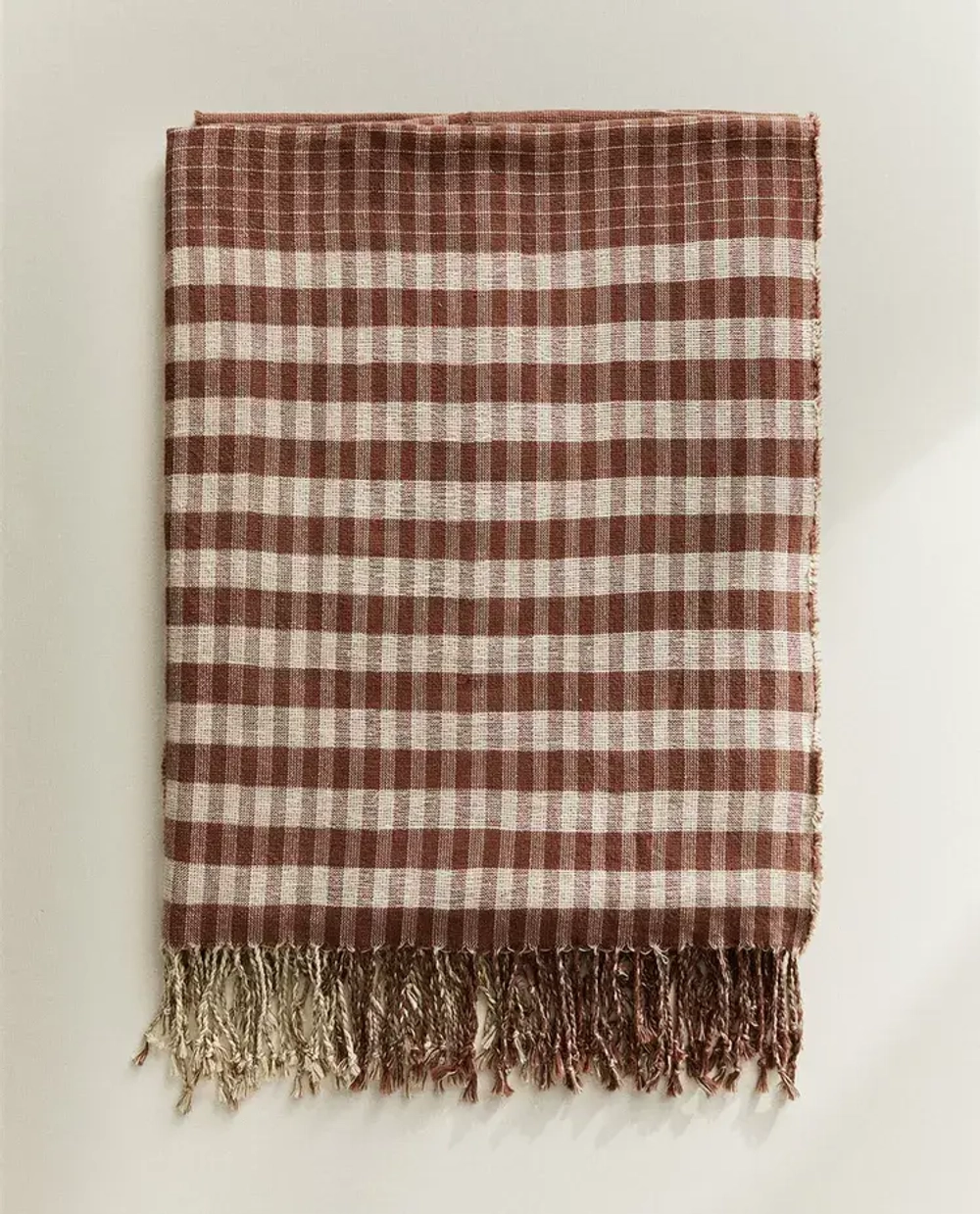 ZARA HOME ДВУСТОРОННИЙ ПЛЕД В КЛЕТКУ, КОРИЧНЕВЫЙ