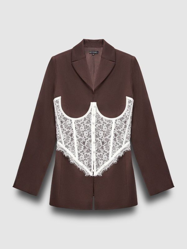 Жакет однобортный приталенный на крючках, горький шоколад