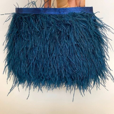 Перья страуса на ленте темно-синие (перьевая тесьма) 8 - 10 см.