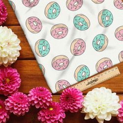 Ткань саржа пончики розовые и зеленые