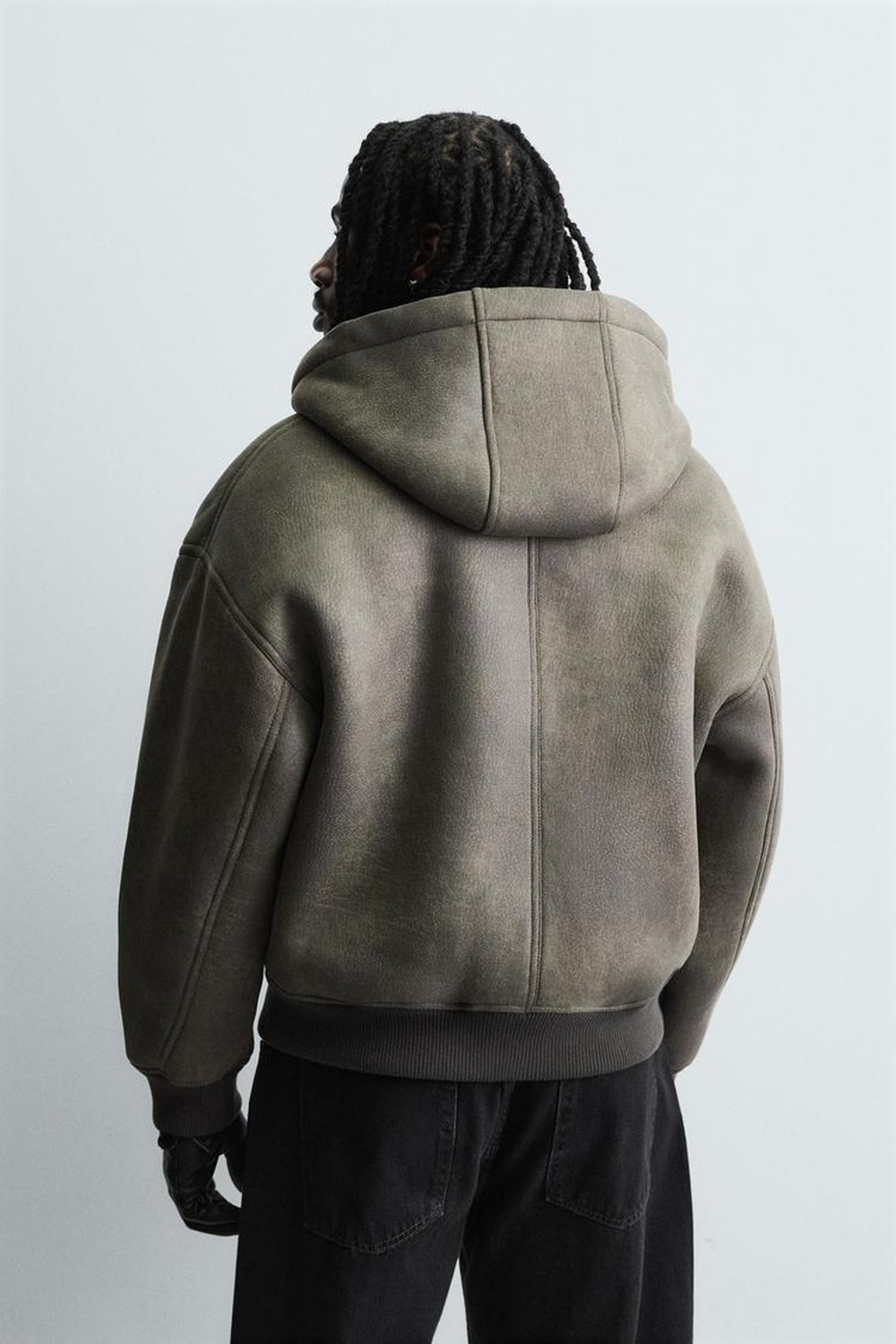 ZARA КУРТКА - ДУБЛЕНКА ИЗ ИСКУССТВЕННОЙ КОЖИ С ЭФФЕКТОМ ПОТЕРТОСТИ, ЗЕЛЕНЫЙ ХАКИ