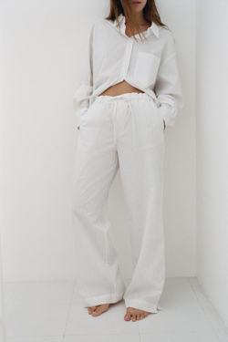 ZARA БРЮКИ В ПИЖАМНОМ СТИЛЕ В ПОЛОСКУ, БЕЛЫЙ