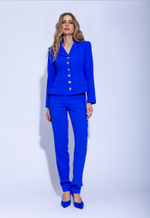 Женский синий элегантный костюм с пуговицами
