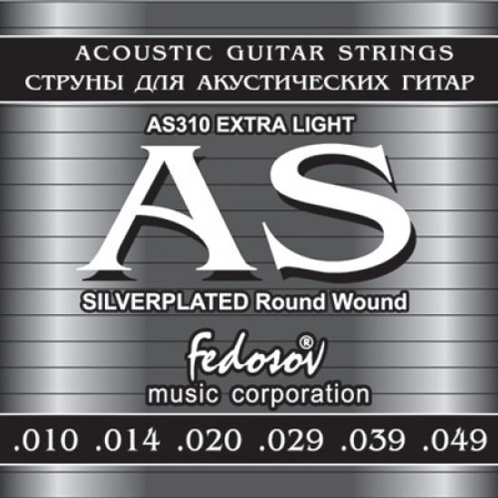 Струны для акустической гитары, п/медь, Fedosov AS310 Silverplated Round Wound Extra Light