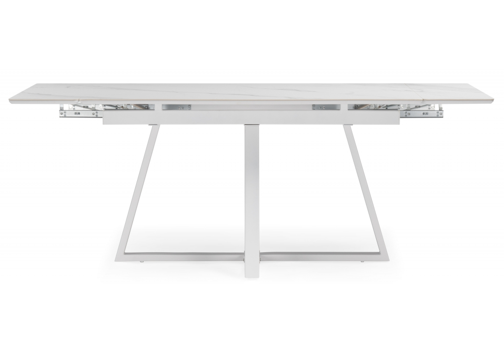 Керамический стол Woodville Памелла 140 (200) х 80 белый мрамор alpin white, snow white, белый, ножки белые