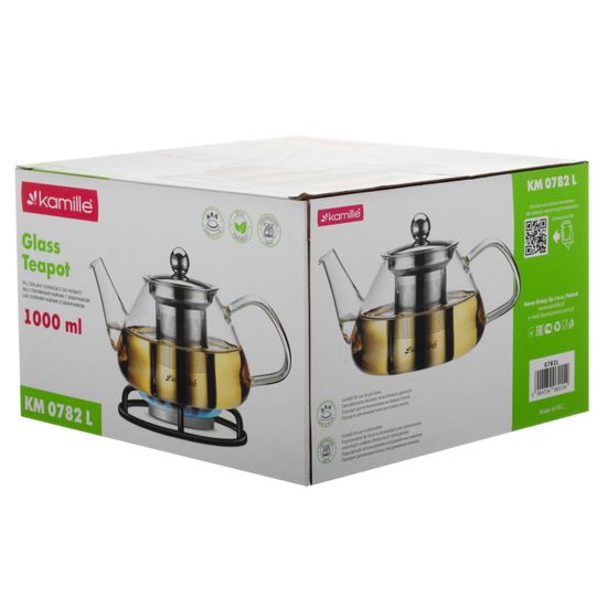 Стеклянный заварочный чайник 1000 мл. Kamille KM-0782L со съемным ситечком