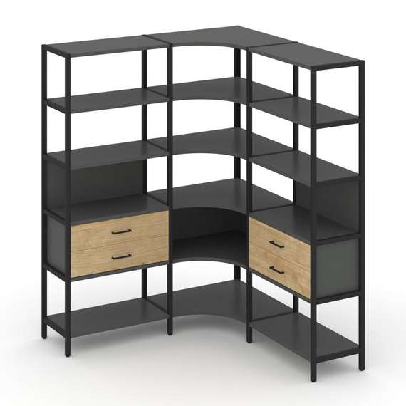 Shelf System Трехсекционный угловой стеллаж пятиярусный с ящиками SN.STMU-531 Антрацит/Тиквуд Светлы