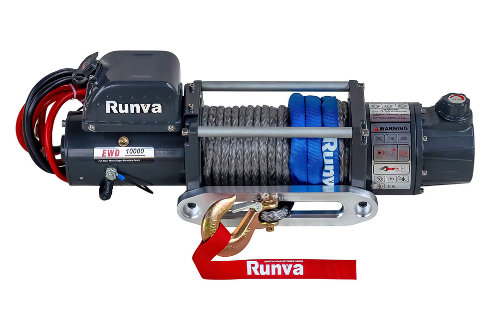 Лебёдка электрическая двухскоростная 12V Runva 10000 lbs 4500 кг (синтетический трос)