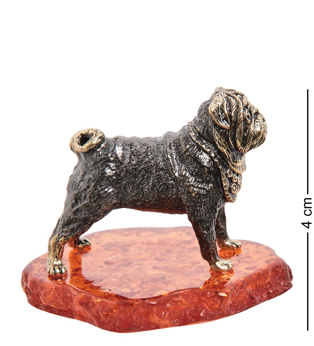 Народные промыслы AM-1309 Фигурка «Мопс» (латунь, янтарь)