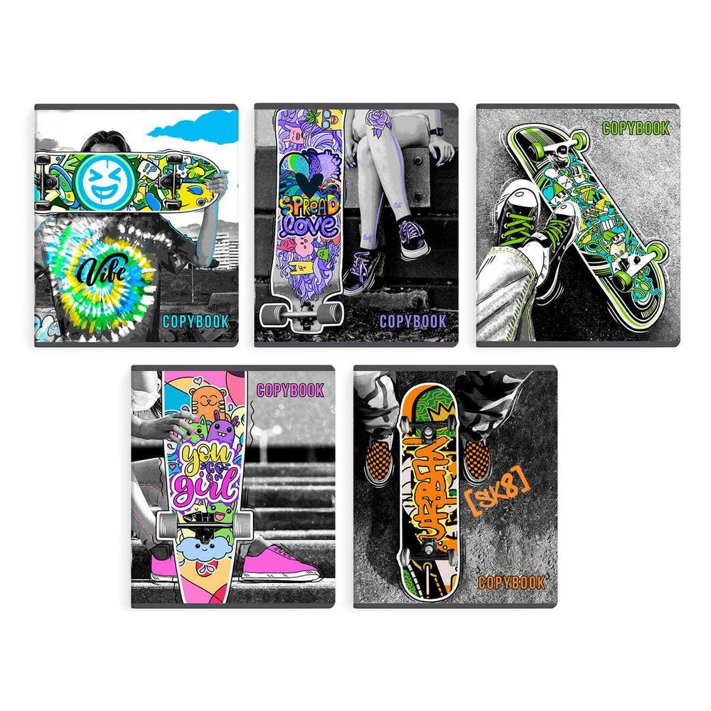 Тетрадь А5 48л. клетка "Яркий скейтборд" в ассорт. (Феникс+)