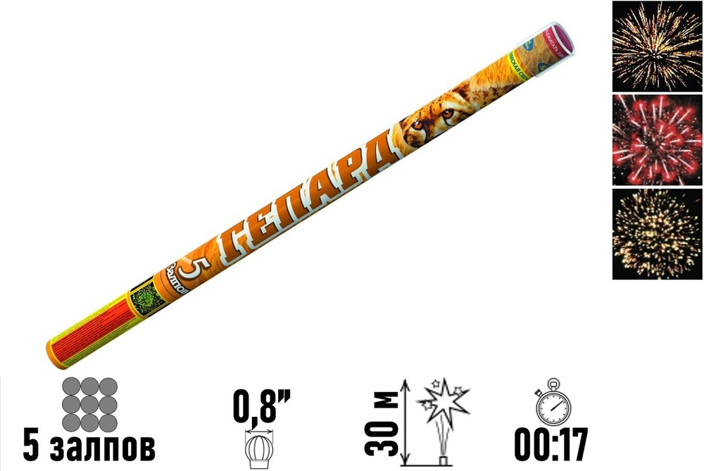 Римская свеча Русский Фейерверк Гепард Р5512, 5 залпов