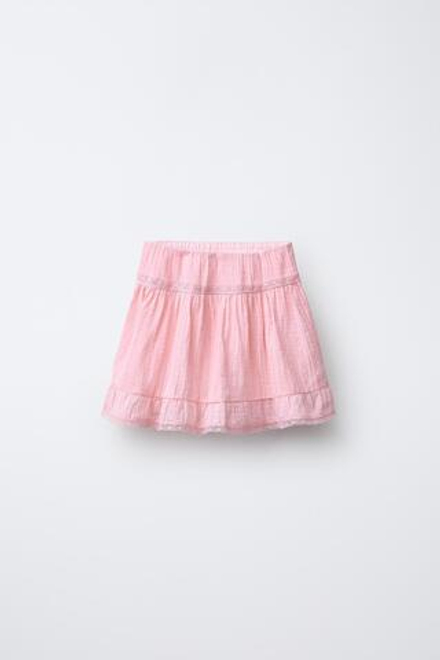 ZARA ЮБКА-ШОРТЫ С КРУЖЕВОМ, РОЗОВЫЙ