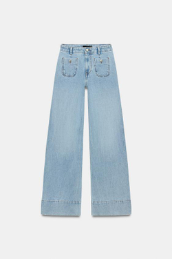 ZARA ДЖИНСЫ Z1975 WIDE LEG С ВЫСОКОЙ ПОСАДКОЙ И КАРМАНАМИ, ГОЛУБОЙ