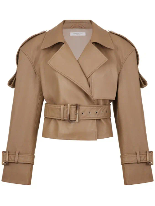 Куртка из натуральной кожи с поясом, бежевый