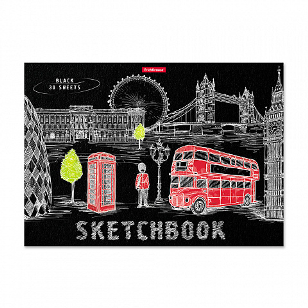 Скетчбук А4 30л/склейка "Great Britain" черный офсет 120г/м2 ERICH KRAUSE 49851 И