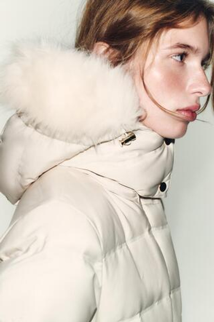 ZARA ПУХОВИК С КАПЮШОНОМ WATER REPELLENT WINDPROOF, ЭКРЮ