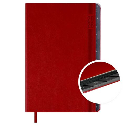Еженедельник дат. 2026г А5 80л., кожзам., мягк.пер. "Буйвол красный" вырубка, ляссе