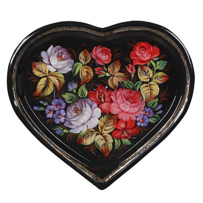 Уникальный жостовский поднос декоративный, размер 17х16 см (Уникальный), металлический