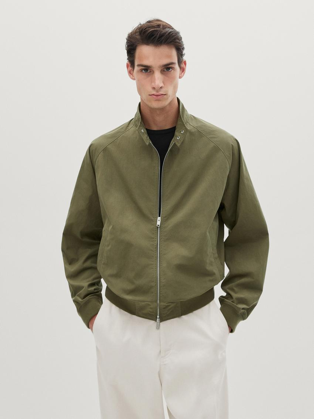 Massimo Dutti Бомбер из смесового хлопка, светлый хаки