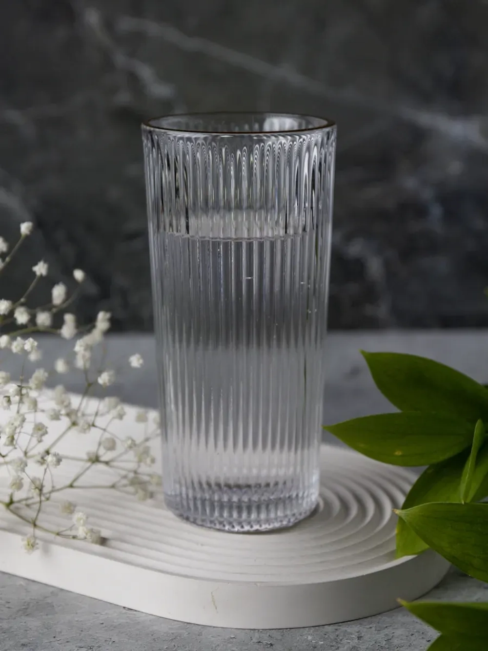 Ребристые бокалы для виски, 330 мл. 6 шт. с золотой каймой