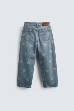 ZARA Х DISNEY ДЖИНСЫ BALLOON С ЭФФЕКТОМ ПОТЕРТОСТИ В ГОРОШЕК, СИНИЙ