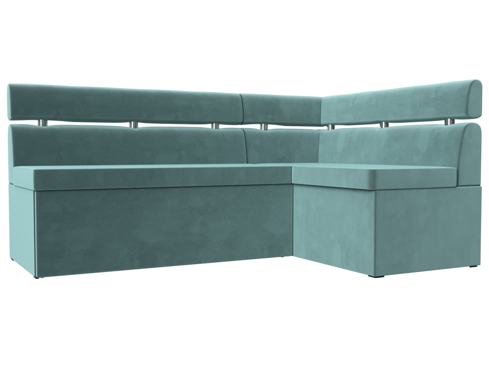 Диван кухонный угловой Классик правый угол, Бирюзовый, Велюр, 117976