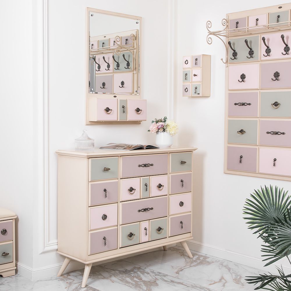 Комод Пандора - 2 с 4 ящиками и 2 полками Айвори Акварель