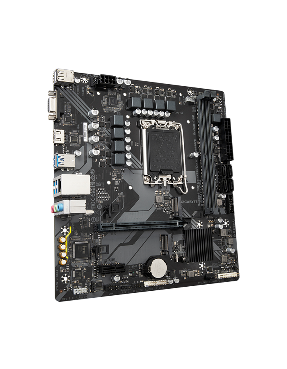 Материнская плата GIGABYTE B760M H DDR4, LGA1700, B760, 2*DDR4, 4*SATA, 2*M.2, 4*USB 3.2, 2*USB 2.0, 1*PCIx16, 2*PCIx1, D-Sub+HDMI, mATX