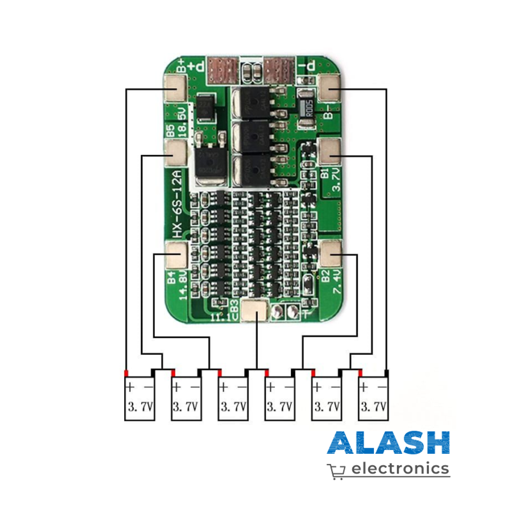 BMS плата контроля 6 аккумуляторов 18650, 15 А