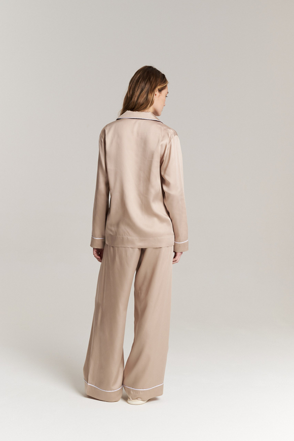 Брюки из тенселя с кантом песочные