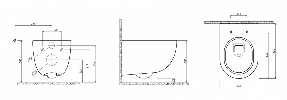 Унитаз подвесной  безободковый Kale Zero с сиденьем микролифт схема