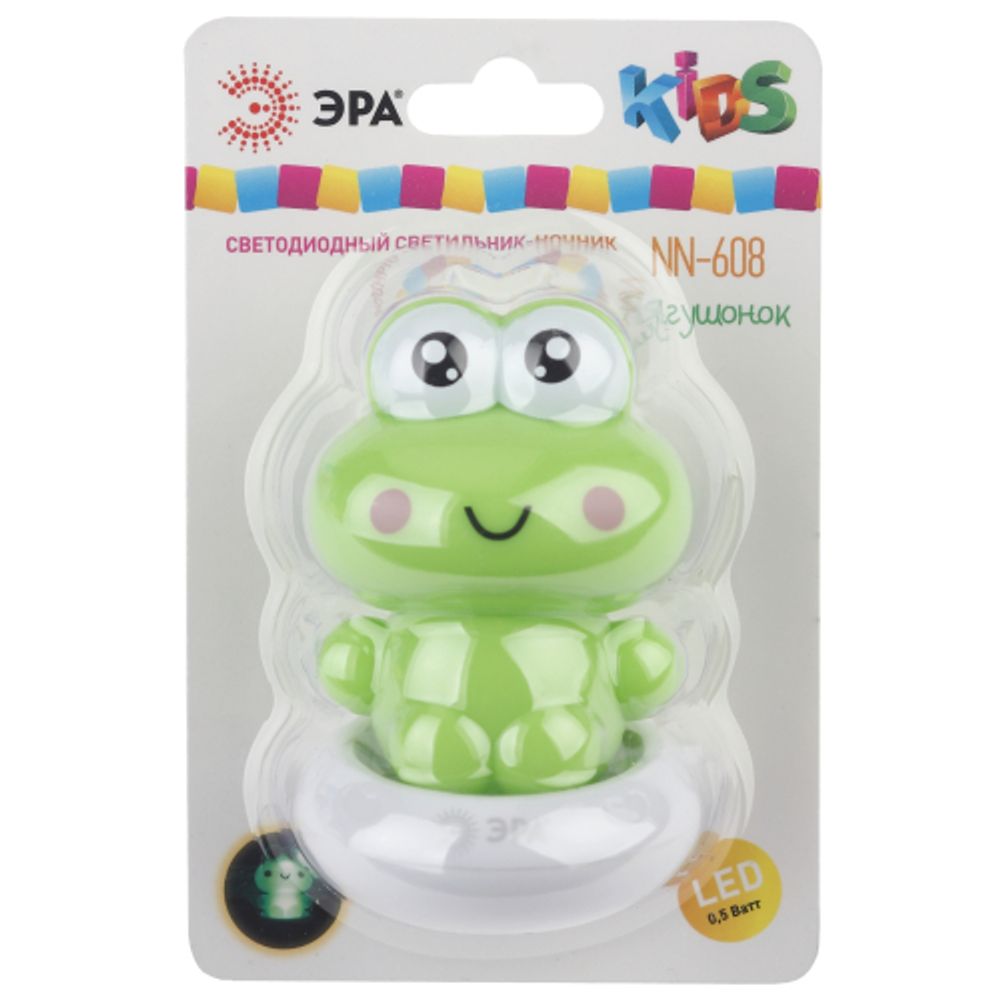 Ночник - светильник светодиодный ЭРА NN-608-SW-GR в розетку с выключателем зеленый