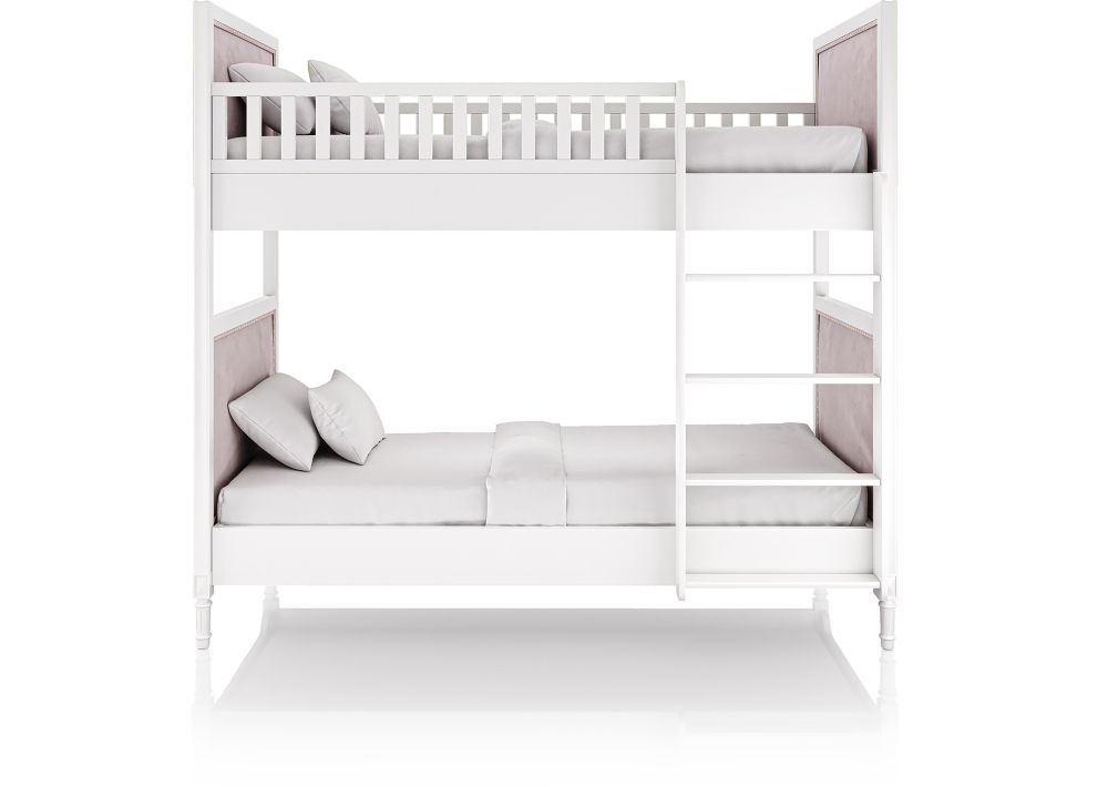 Кровать двухъярусная Elit (белый, розовая ткань)